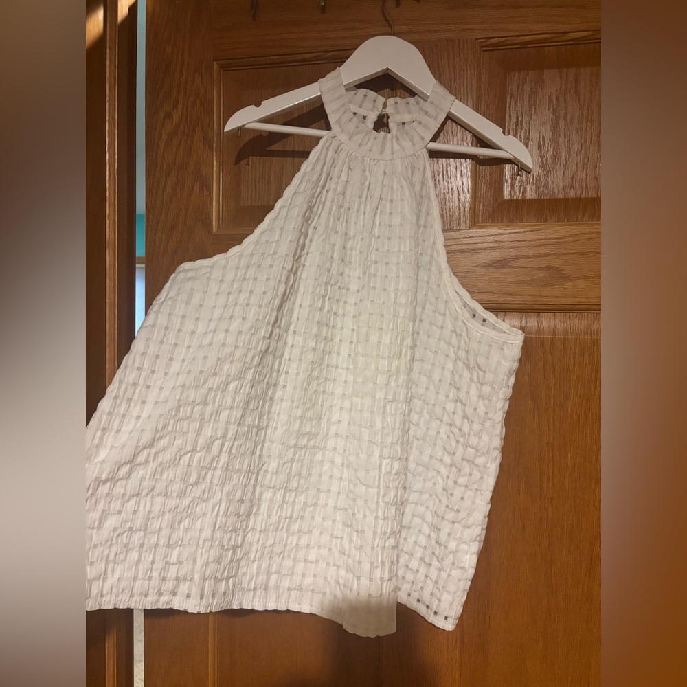 White Textured Sleeveless Halter Top